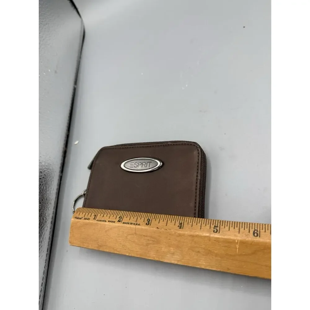 Esprit Brown Zip Around Wallet Coin Purse Key Ring ID Window